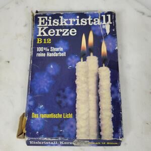 Vtg German Snow Flocked Candles 4" Cream Winter Taper Eiskristall Kerze New